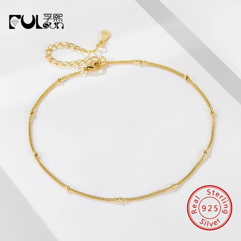 Beaded Anklet Chain - Srebro próby 925, pozłacane 14-karatowym złotem,